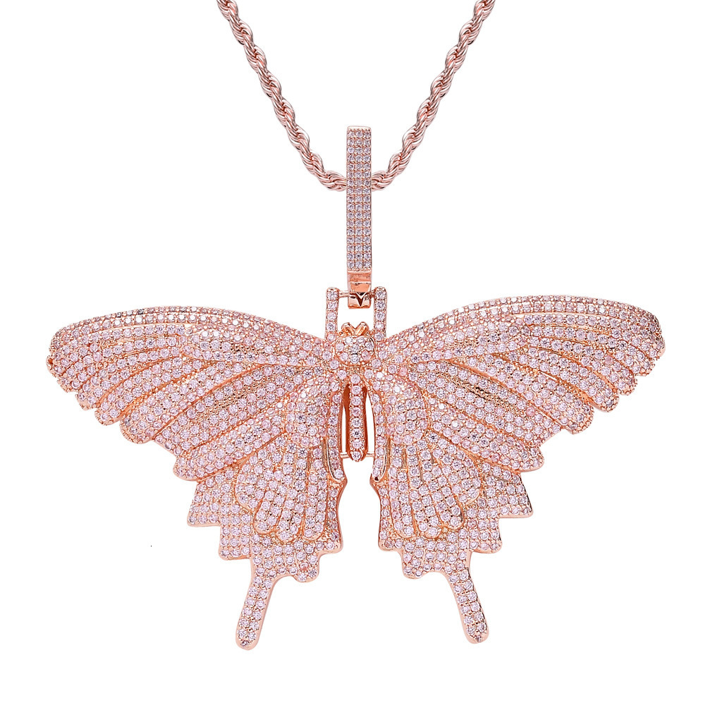 Luxury Moissanite Bling Iced Out Hip Hop Butterfly Pendant Colorful Diamond Studded Personalized Trendy Versatile Necklace Pass the diamond tester