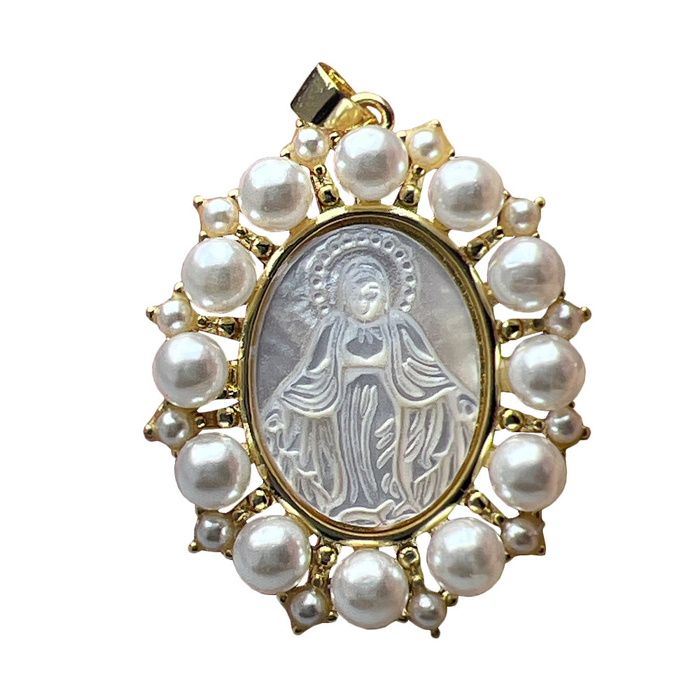 Natural Freshwater Pearl Virgin Mary Charms Necklace Natural Mother Pearl Shell Religious Medals San Benito Necklace for Gift 240812