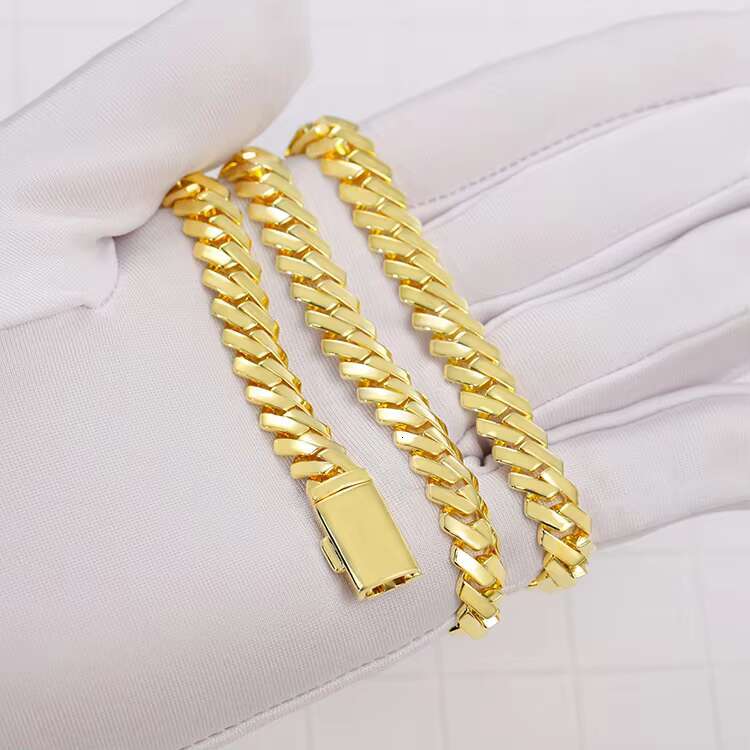 Miami Sterling Silver Cuban Necklace Bracelet 15mm 12mm 8mm Wide Plated 18k Yellow Gold Cuban Link Chain
