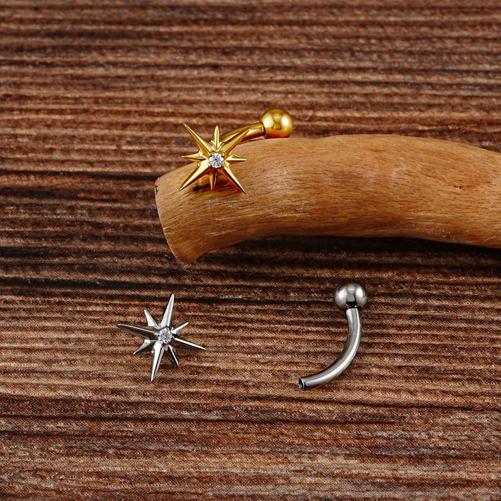 Right Grand ASTM 36 16G CZ North Star Rook Earring 6mm 8mm Curved Barbell Eyebrow Cartilage Tragus Labret Piercing 250613