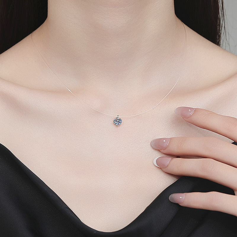 Rulalei Ins Top Sell Gorgeous Luxury Jewelry 1CT Solitaire White Moissanite Diamond Genuine 100% 925 Sterling Silver Fish Line Women Wedding Pendant N