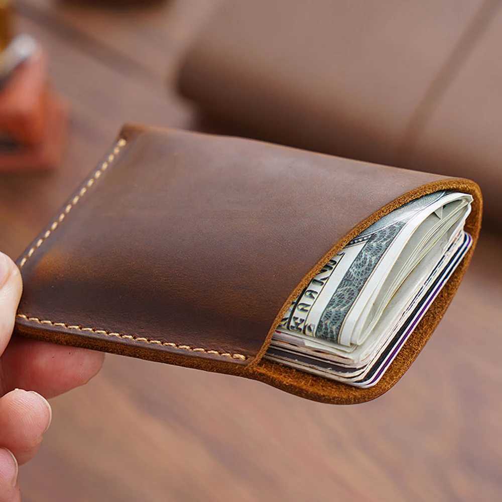 Vintage Leather Card Holder Organizer Bill Storage Bag Cowhide Mens Wallet XJ250624