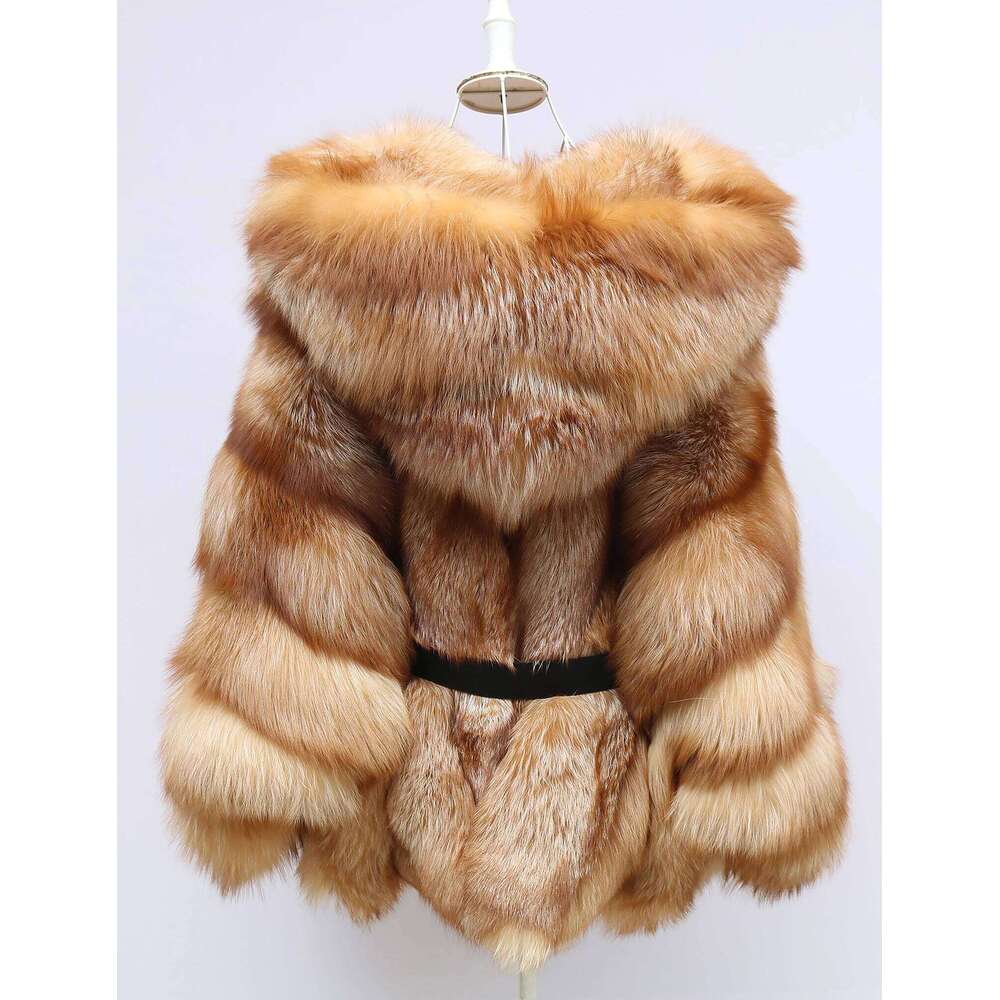 Goldred Coat Batwing Sleeve With Double-Sided Full Hooded Ladies Real Jacket Natural Fox Fur Outerwear Luxur