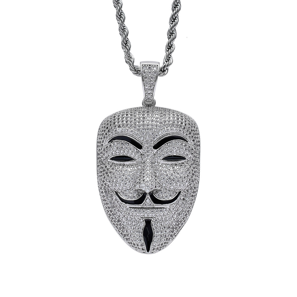 Luxury Moissanite V for Vendetta Mask Iced Out Bling Hip Hop Pendant Trendy Necklace Accessory Pass the diamond tester