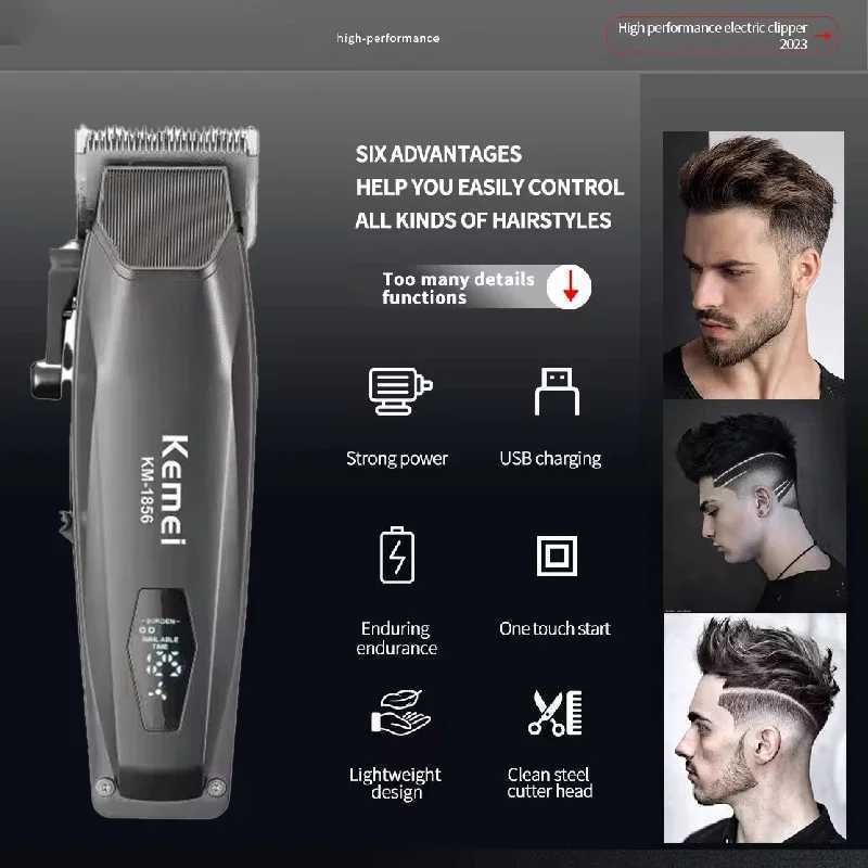 Kemei Professional Hair Clipper Cordless Hair Beard Trimmer For Men Electric Rechargeable Adjustable Lithium Haircut Machine Kit XJ250624