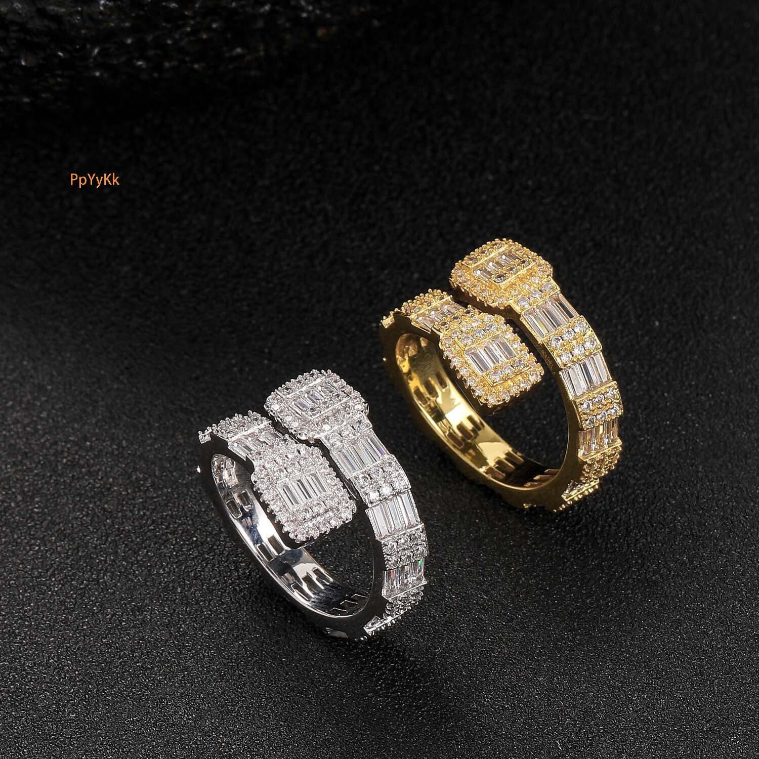 Hip Hop Bling Bling Ring Open Geometric Design 18K Gold Plated Luxury Moissanite Unisex Stylish Jewelry Iced Out Swag Pass the diamond tester
