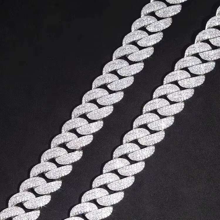 Wholesale Price Paseed Diamond Tester 18mm Miami Cuban Link Chain S925 Silver 3rows Iced Out With Princess Moissanite Necklace