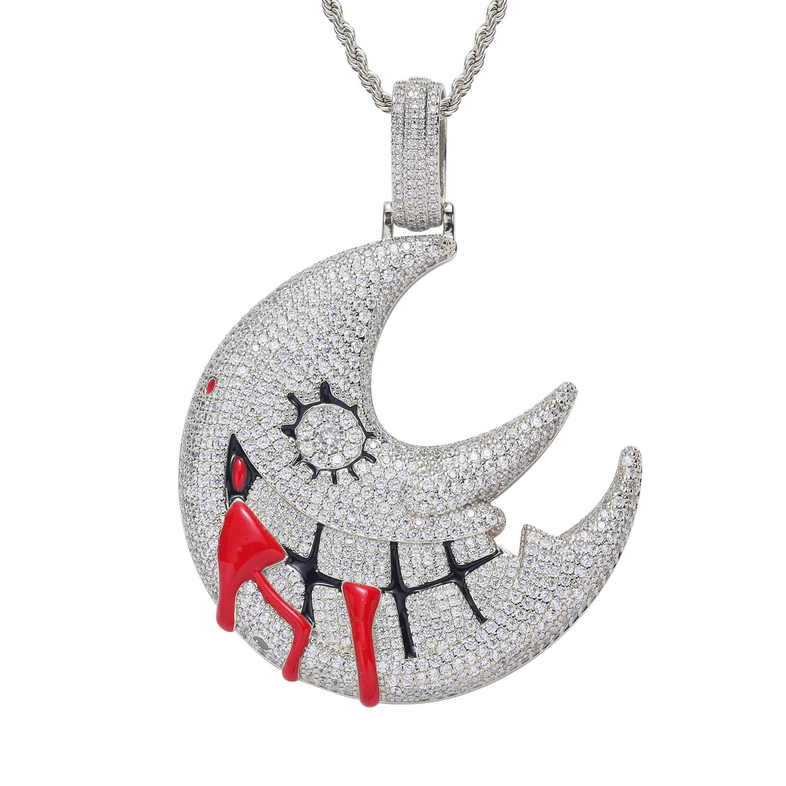 Luxury Moissanite Moon Pendant Diamond Studded Funny Hip Hop Trendy Personalized Necklace Jewelry Pass the diamond tester