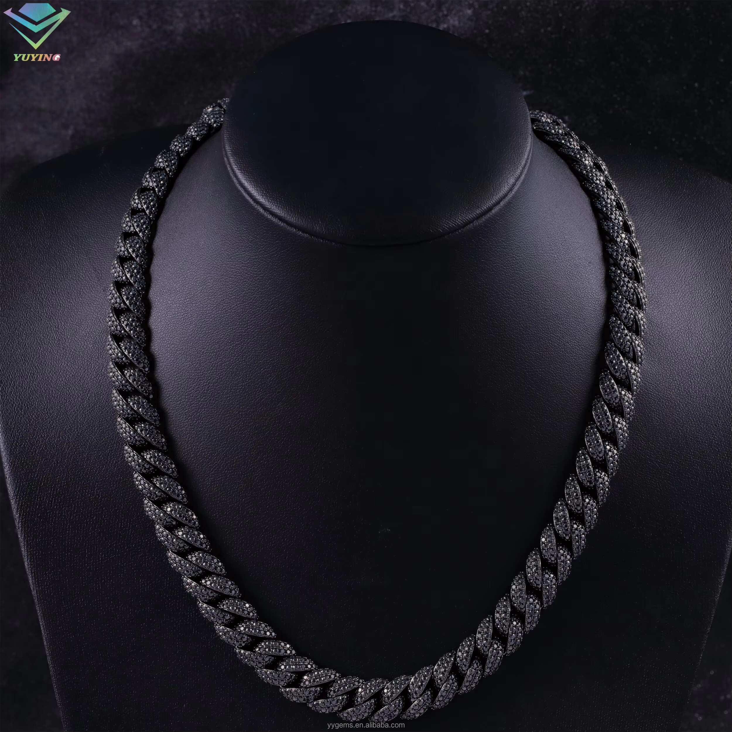 Black Diamond Necklace Bracelet 13mm S925 Silver Iced Out VVS Moissanite Diamond Link Chain with GRA Certificate