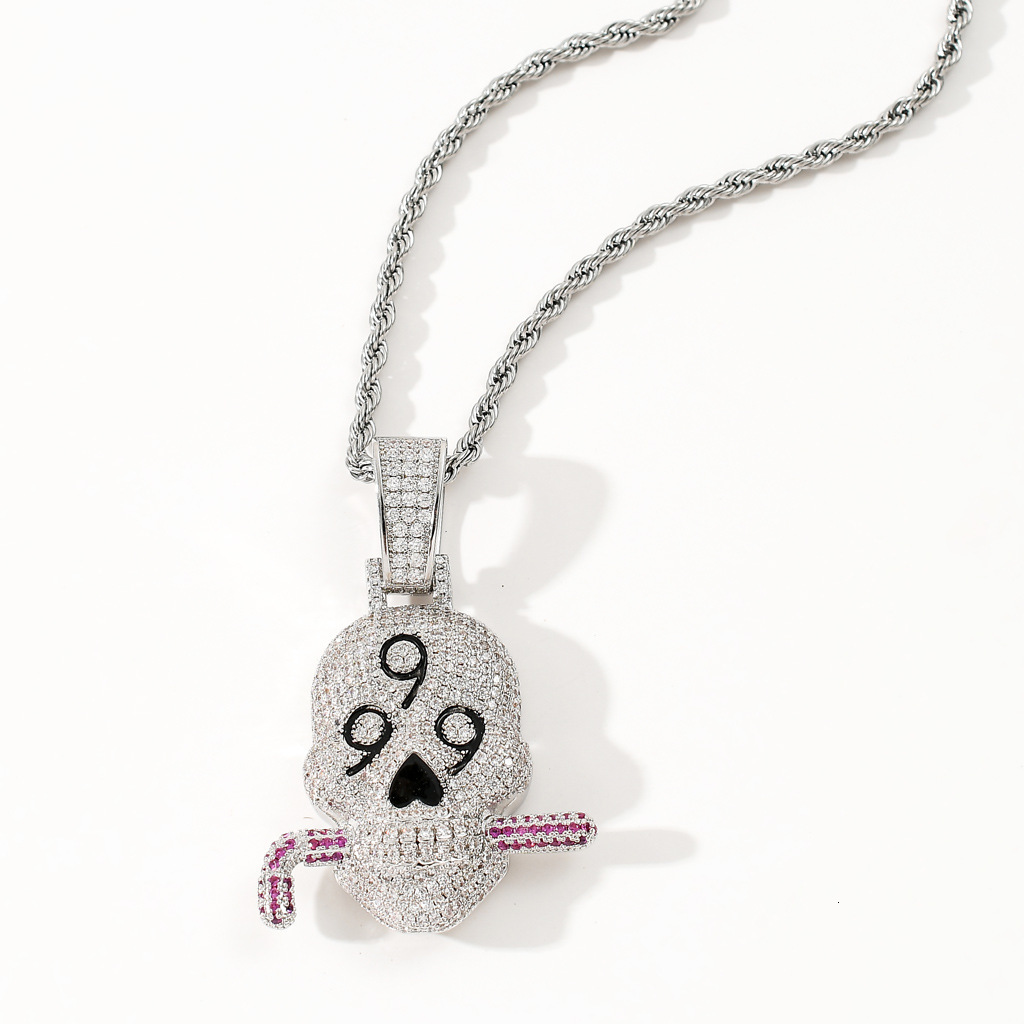 Personalized Trendy Brand Hip Hop 999 Skull Pendant Diamond Studded Fashion Accessory Pass the diamond tester