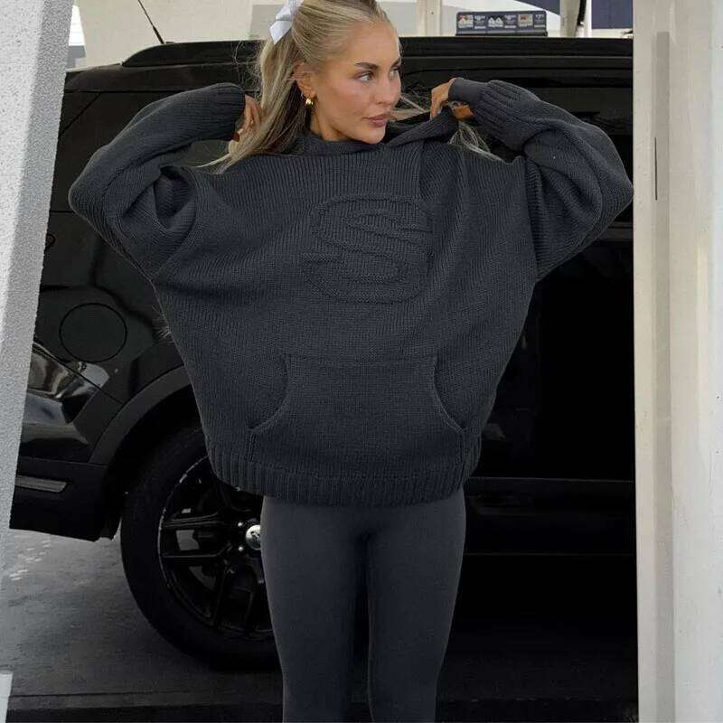 Solid Sweater Letter Graphic Sweaters Y2k Knit Pullover Long Sleeves Fall Winter Warm Women's Knitted Streetwear Emo