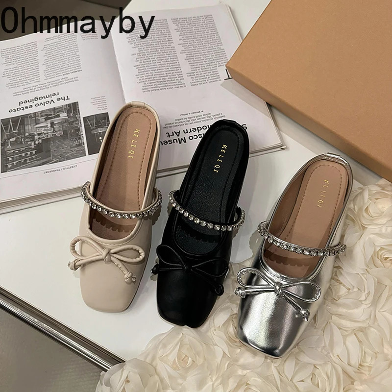 Spring Slip On Women Mules Slippers Shoes Fashion Cover Toe Butterflyknot Slides Casual Street Style Flats Shoes 250624