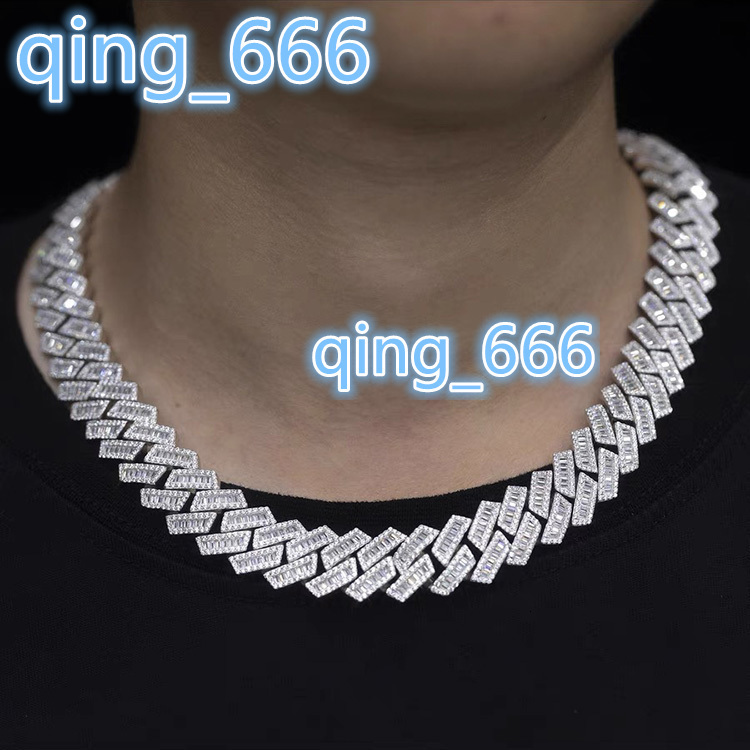 Customized Top Quality Sterling Silver VVS D Color baguette Shape Moissanite with GRA Cuban Link Chain for Mens Rapper Life