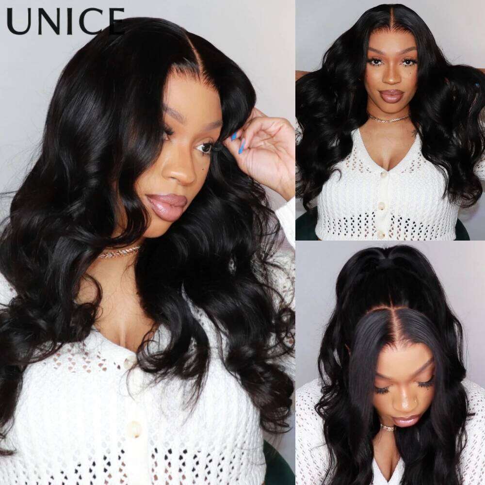 UNice Real Scalp 13x4 Frontal HD Lace With Invisible Drawstring Pre Everything Glueless Body Wave Human Hair Wigs 180%