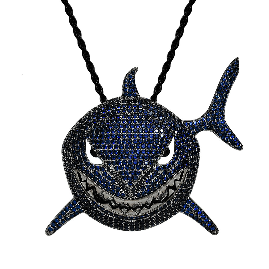 Luxury Moissanite Bling Iced Out Oversized Deep Blue Shark Pendant Diamond Studded Streetwear Hip Hop Fashion Accessory Pass the diamond tester