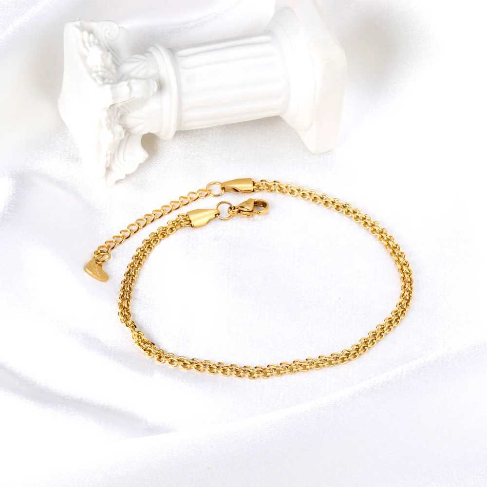 New Modern Womens Fashion Delicate Twist Chains Anklets Stainless Steel Gold Color Foot Bracelet Summer Beach Party Accessory U250624