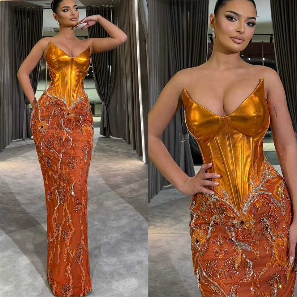 Classic Evening Dresses Crystal Sequins Gown Sweetheart Neck Strapless Sleeveless Sweep Train Dress Party Customized Dress