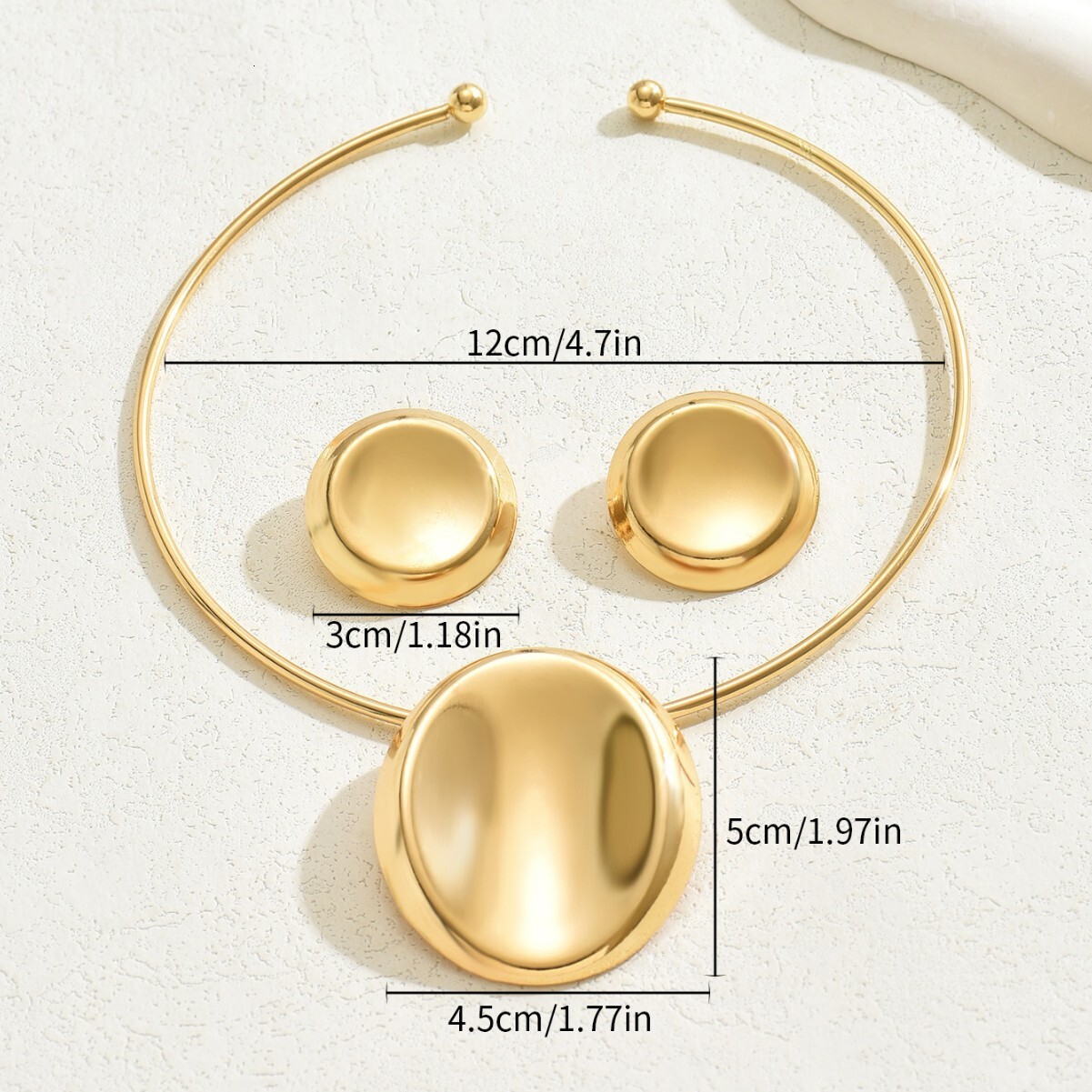 Metal Style Women's And Earring Set Round Pendant Design Clavicle Chain Necklace