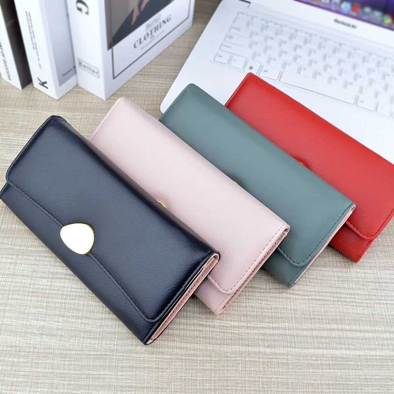PU Leather Women Wallets Luxury Lg Hasp Fold-over Pattern Coin Purses Female Brand Solid Colors New Thin Clutch Bag XJ250624