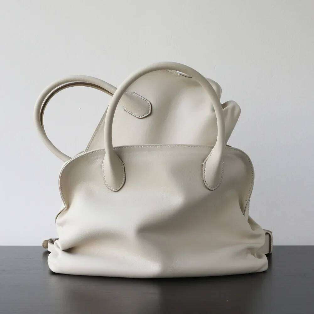 Luxury Designer bags Light High Quality First-layer Cowhide Pleated Portable Large-capacity Shoulder Messenger Leather Commuter Bowling Bag