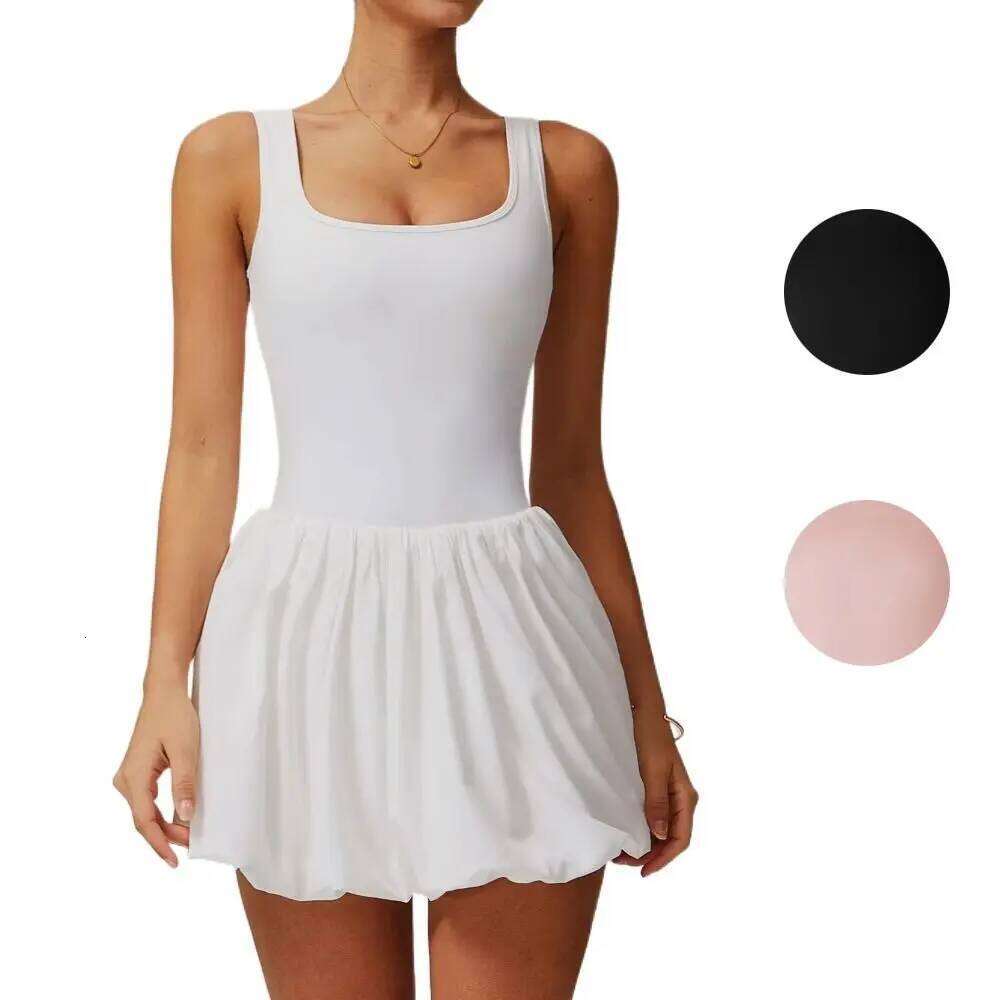 New Sleeveless Sports Dress Short with Underpants Fiess Tennis Skirt Nude Anti-exposure Yoga Set Running