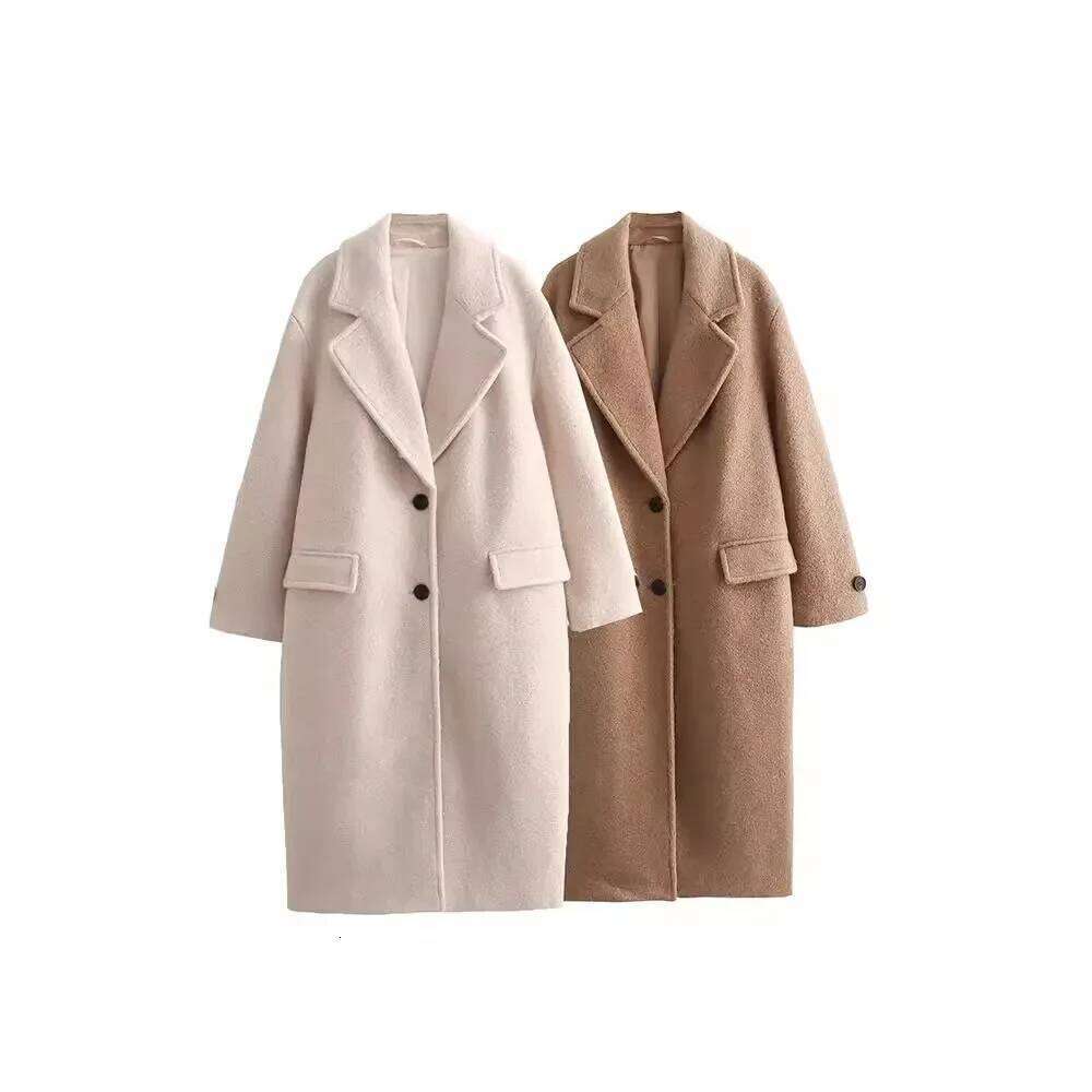 Woolen 2024 Autumn Winter New Fashion Notched Single Breasted Female Overcoat Long Sleeve Casual Lady Trench Coat