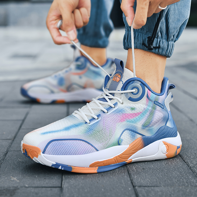 8877-Boys High Top New Style Basketball Shoes Chinese Breathable Anti-slip Outdoor Sneakers Fitness Running Training Sneakers