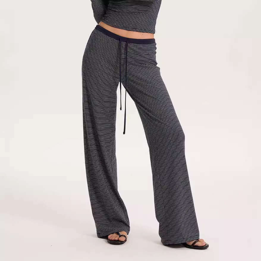 Trendy Niche Striped Design For Women With Drawstring Loose Casual Straight Draped Floor-Length Pants B5
