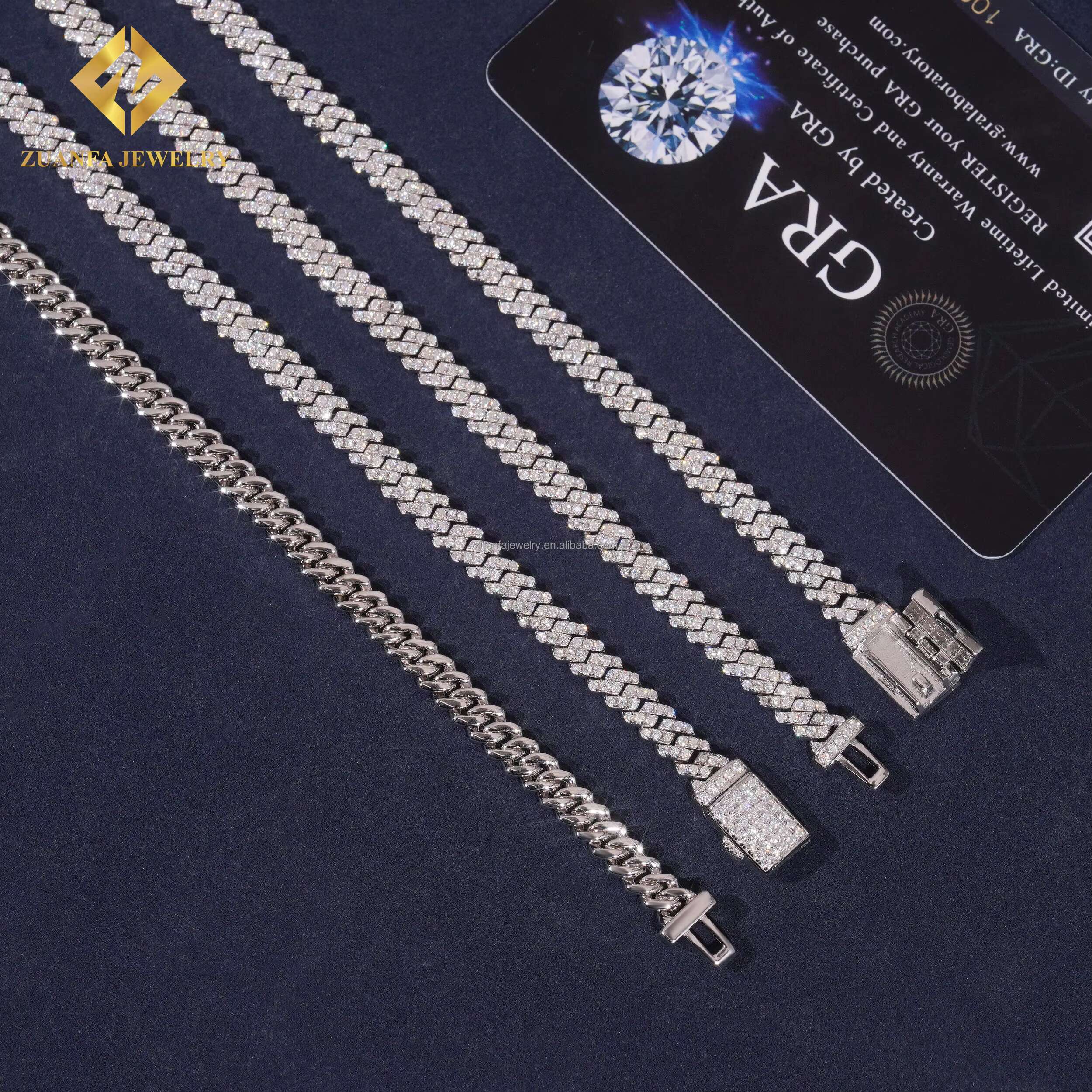 Hot Sale 5mm Width One Row Iced Out Jewelry GRA Certificates Pass Diamond Tester Moissanite Cuban Link Chain Bracelet Set