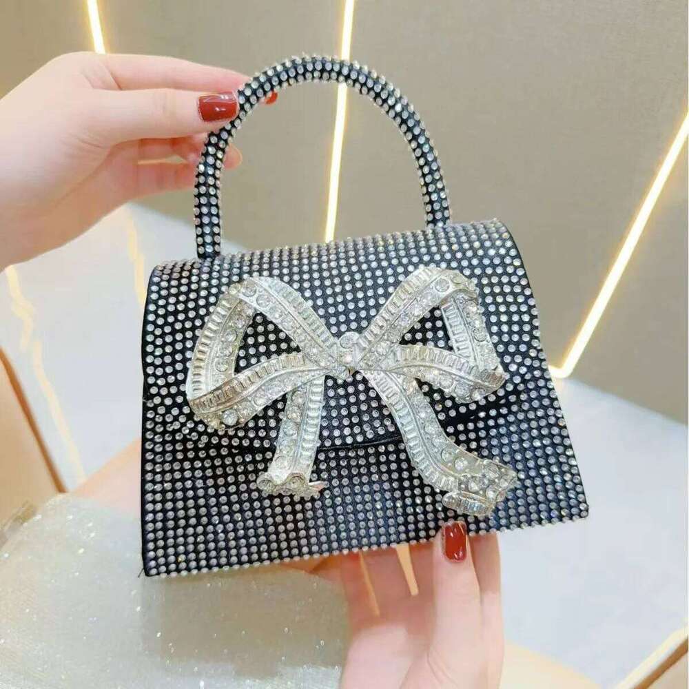 Glitter Shiny Rhinestones Dia Metal Bow Knot Women's Handbag Shoulder Messenger Wedding Party Clutch Purse Evening Bag