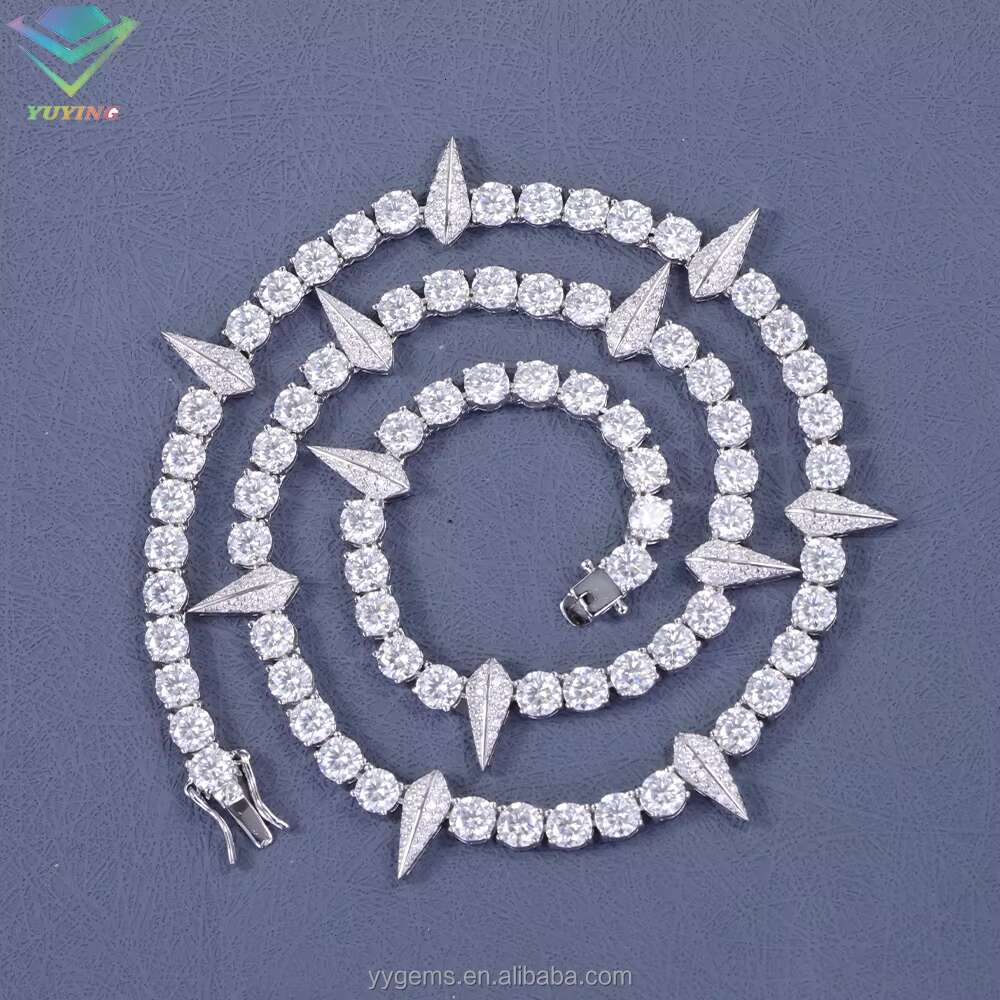 Yu Ying Spiked Style Tennis Chain Hip Hop Jewelry Pass Tester 925 Sterling Silver VVS Moissanite Cross Tennis Chain