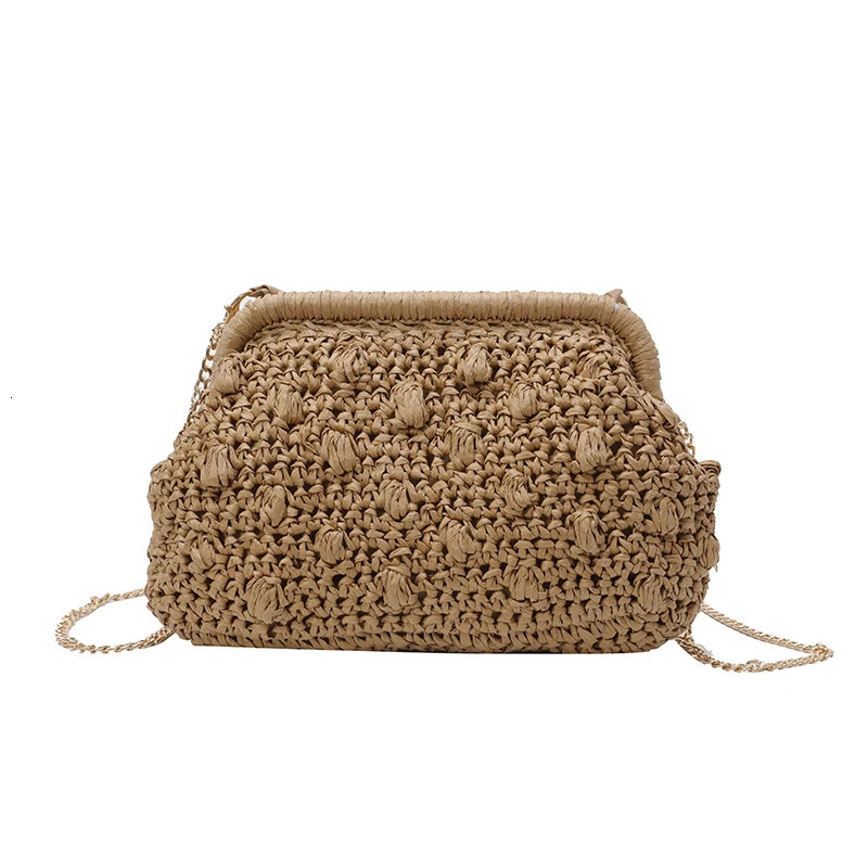Straw Clutch Purse Hollow Woven Dumpling Bag with Chain Strap Crossbody Crochet Purses for Women Travel Vacation 250624