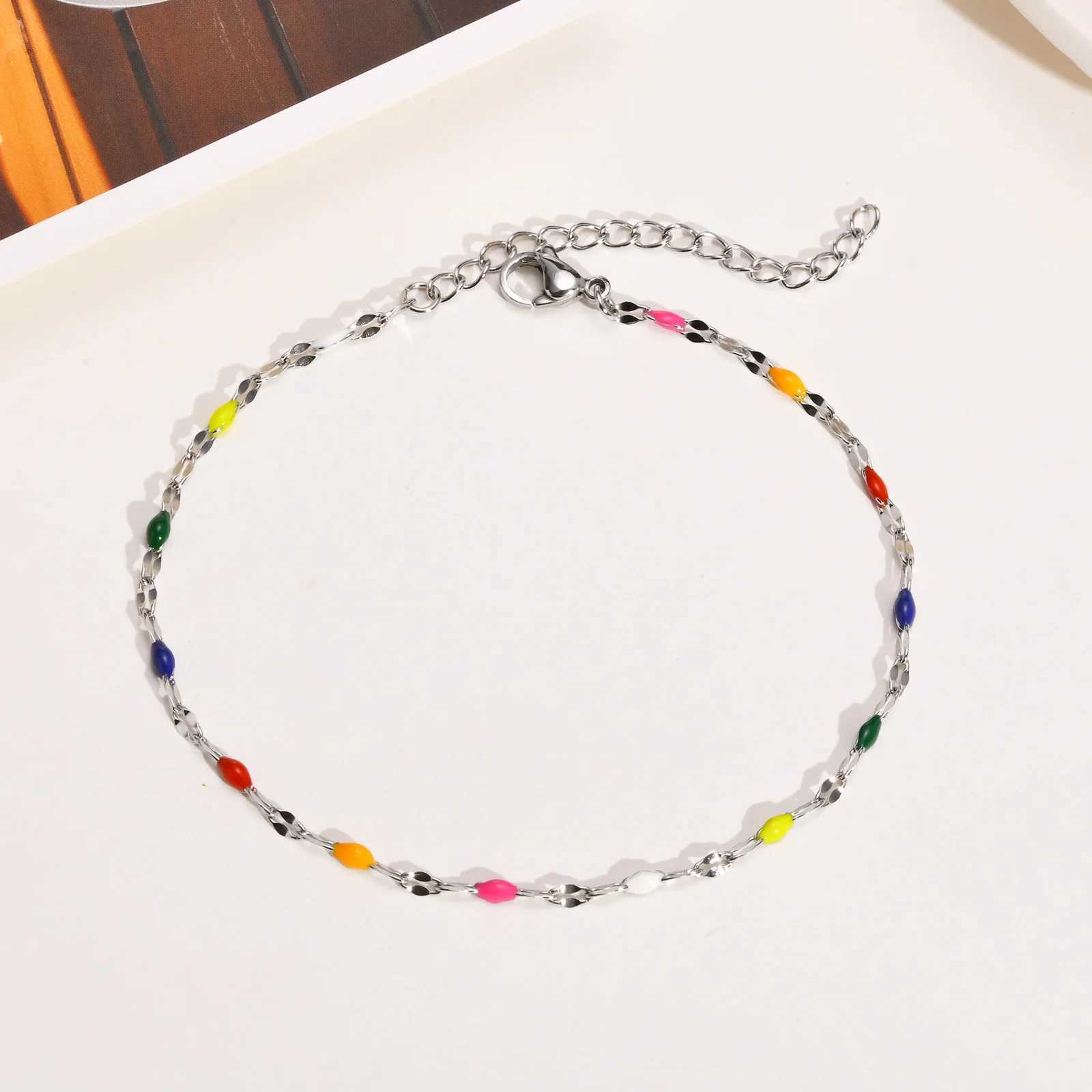 Summer Anklet Bracelet on Leg with Candy Beadedbohemian Lace Chain Anklet for Women Stainless Steel Beach Anklet U250624