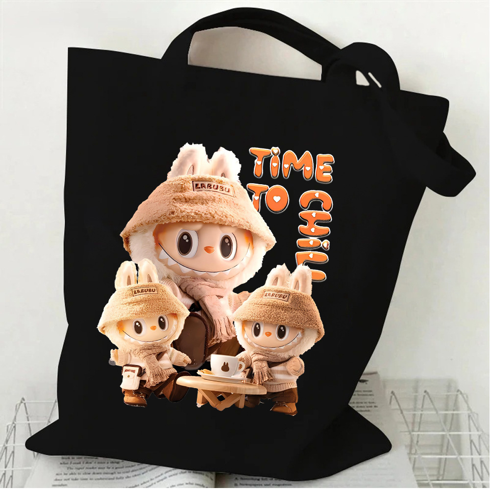 Free Shipping Designer Bag Cartoon Labubu Portable Canvas Bag Outdoor Durable Unisex Student Luxury Bag Large Capacity Simple Tote Bag