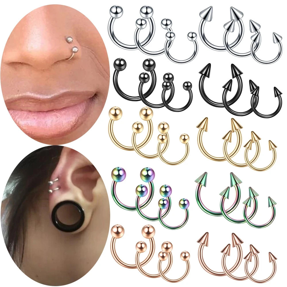 1Pair Steel Circular Barbell Horseshoe 16G 20G Lip Eyebrow Nose Septum Piercings Hoop Ear Cartilage Helix Lobe Earring 250613