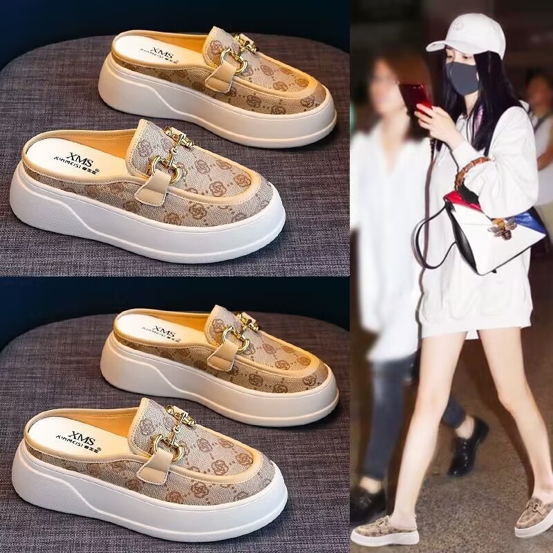 Designer's 2025 new women's slippers Summer Korean version half-slippers with toe caps, women's thick-soled cool slippers Free Shipping