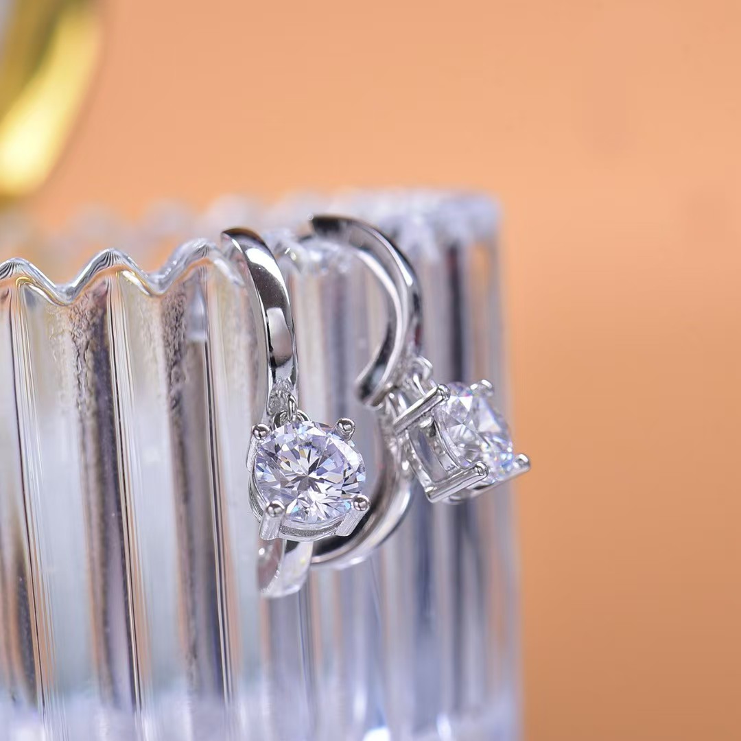 Moissanite Stud Earrings with Four-Claw Setting | 925 Sterling Silver Plated White Gold | Ultra Sparkle & Trendy Design