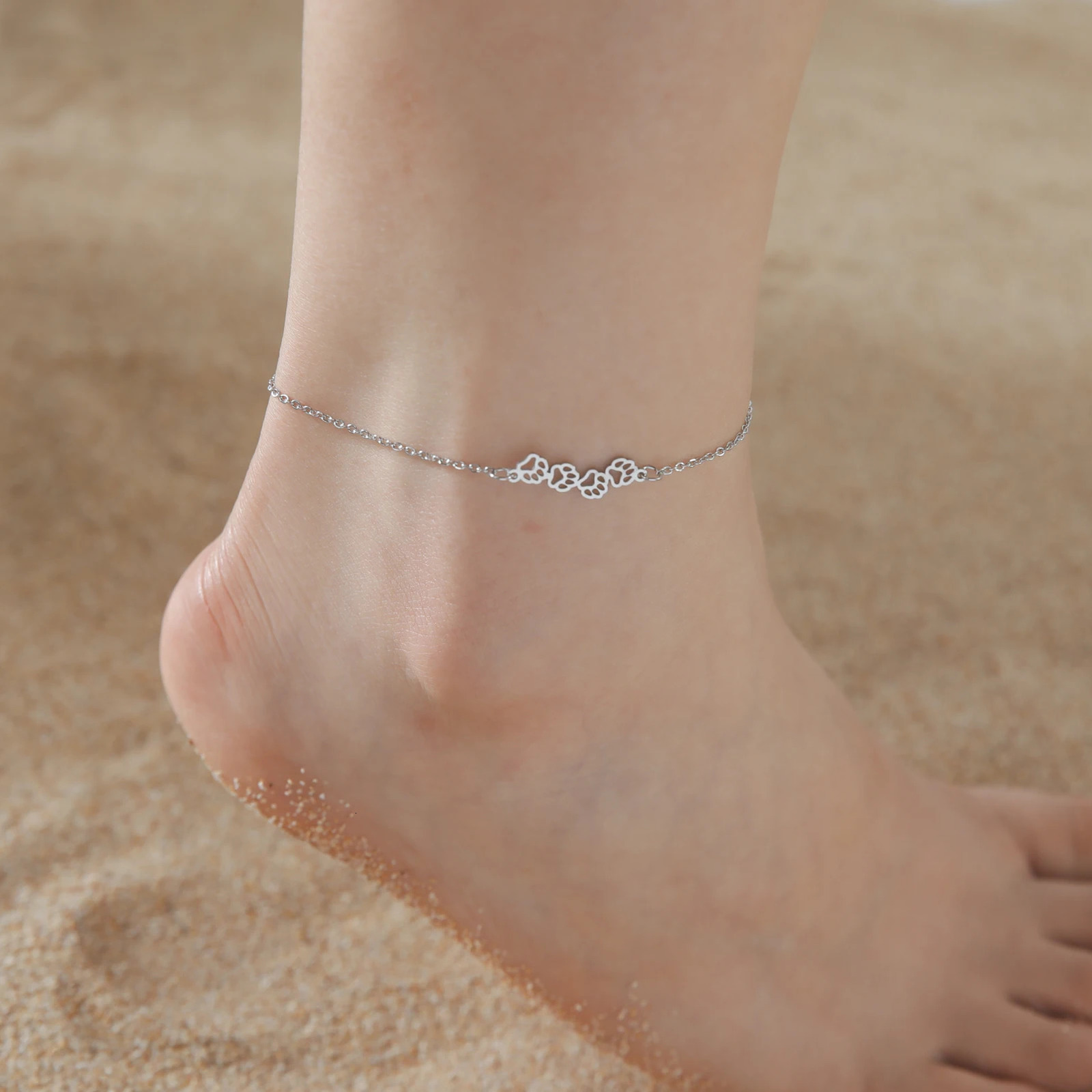 Walking Cat Ankle Bracelet Women Stainless Steel Simple Anklet Korean Fashion Summer Beach Foot Accessories Wholesale 250606