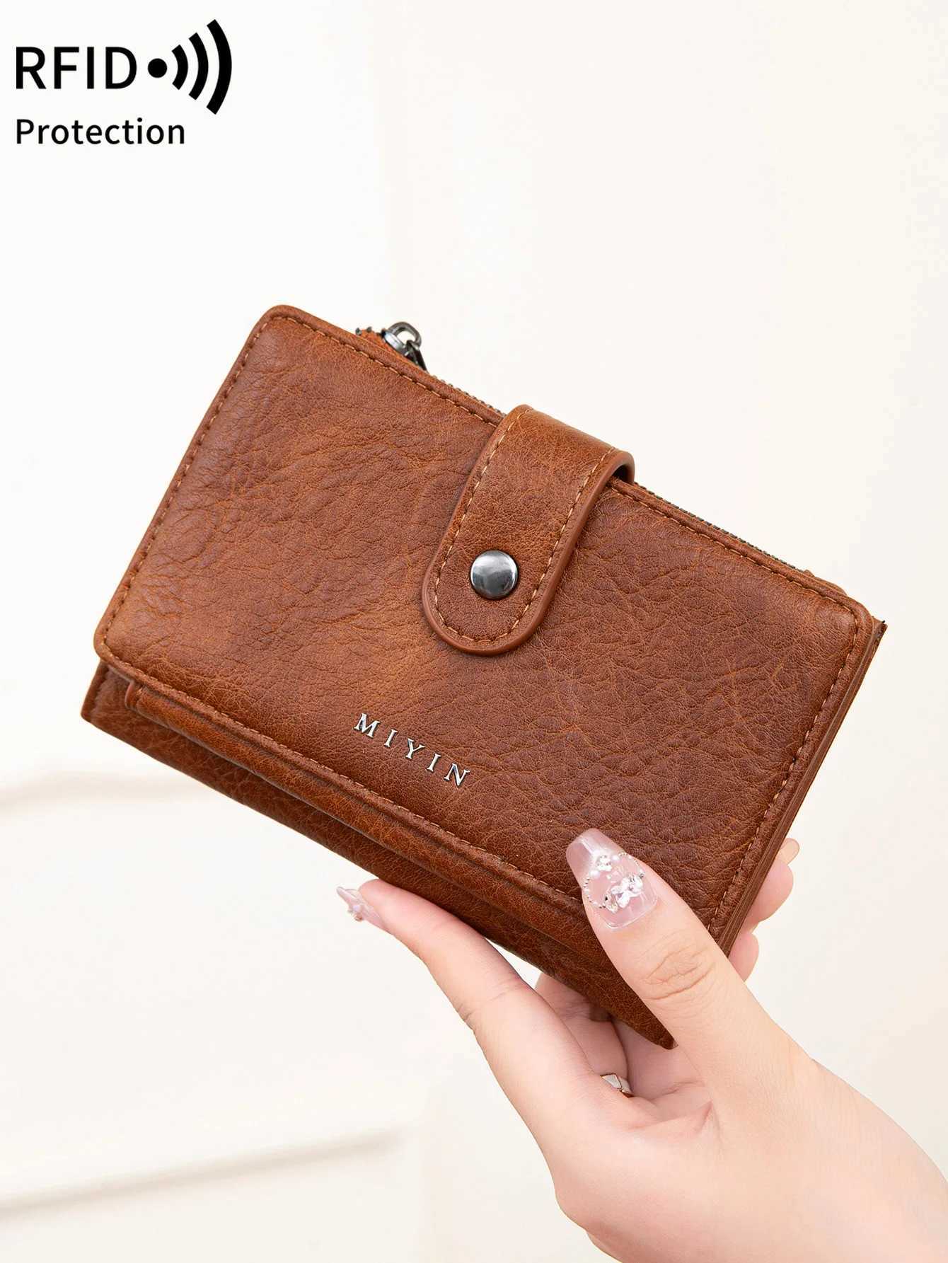 MIYIN RFID anti-theft brush three-fold womens short wallet PU leather multi card slot wallet multifunctional zero walletXJ250624