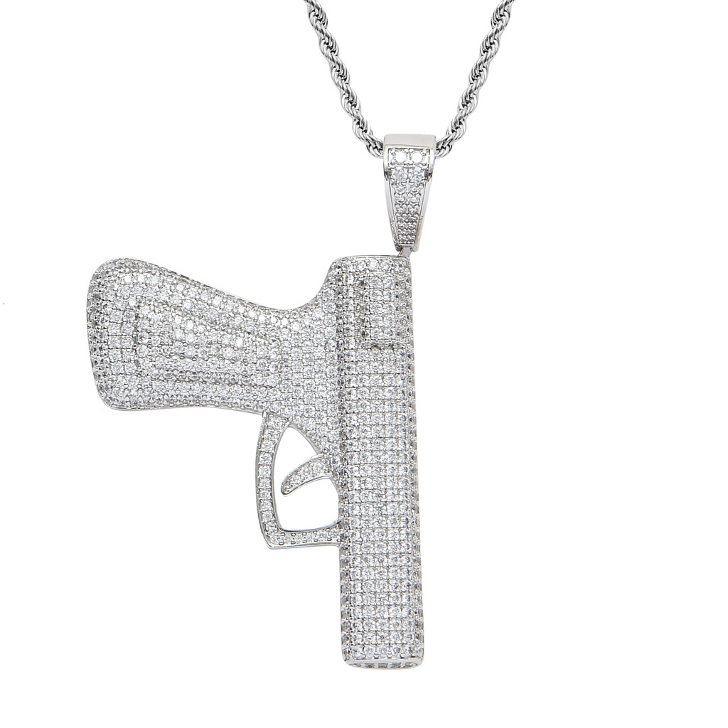 Luxury Moissanite Men's Oversized Pistol Iced Out Bling Hip Hop Labubu Pendant Trendy Streetwear Necklace Pass the diamond tester