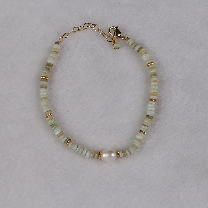 Natural Freshwater Pearls with Handmade Jade Bracelet - Elegant White Color Design