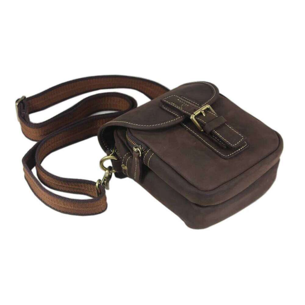 Vintage Crazy Horse Men's Messenger Genuine Leather Shoulder Bag For Man Crossbody Small Sling Casual Bag Brown