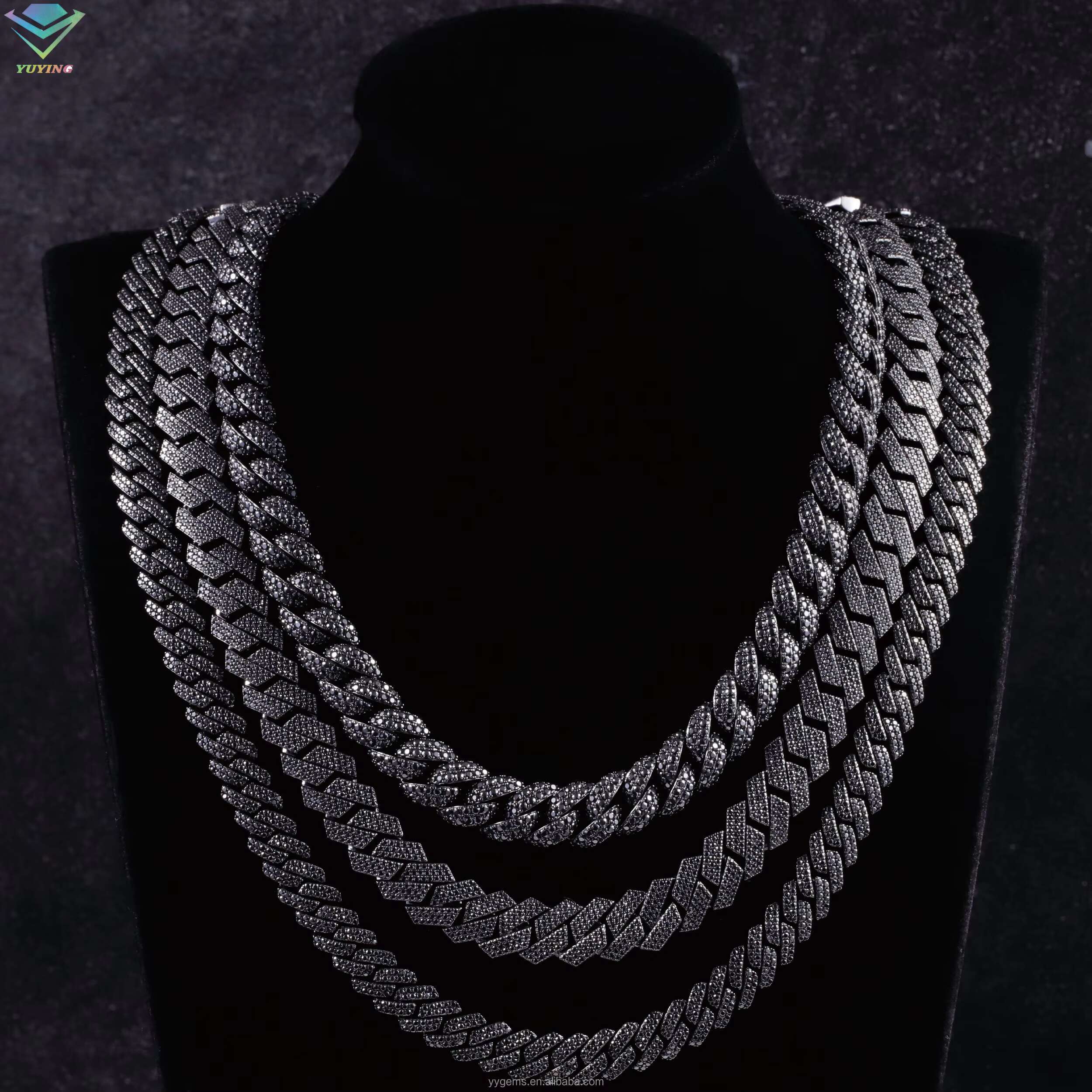 Black Diamond Necklace Bracelet 13mm S925 Silver Iced Out VVS Moissanite Diamond Link Chain with GRA Certificate