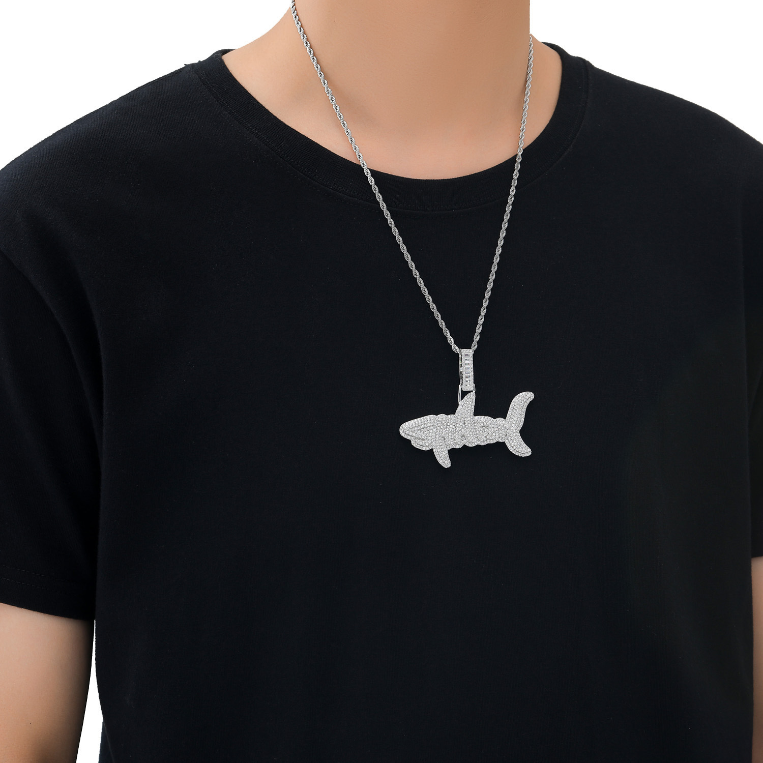 Luxury Moissanite Shark Letter Iced Out Hip Hop Chain Men's Trendy Swag Versatile Pendant Pass the diamond tester