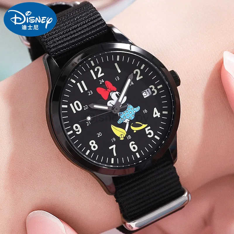Disney For Women Men Unisex Watch Mickey Minnie Mouse Quartz Wristwatch Cartoon Dial Date Calendar Luminous Hand Youth New Clock Y250624