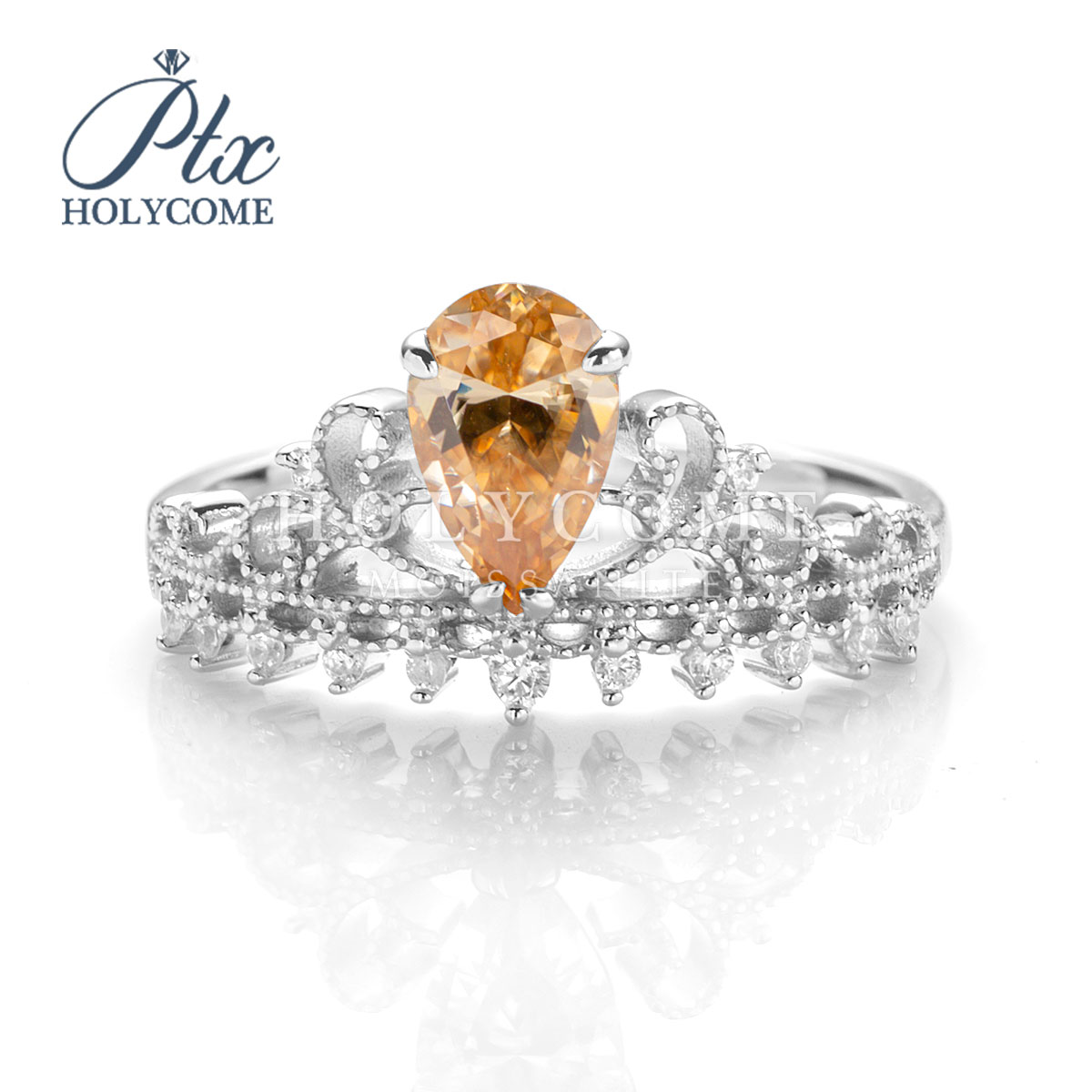 S925 Sterling Silver Women's Ring Elegant Ins Style Simple Champagne Pear Moissanite Diamond Hot Selling Fashion Jewelry Gemstone Ring