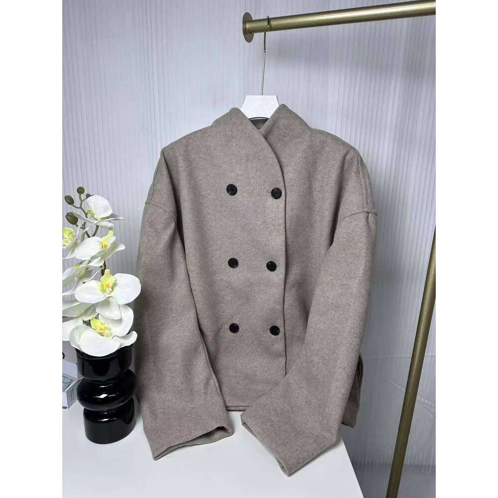 TRAFZA Fashion 2025 Spring Winter Women Casual Solid Woolen Coat Office Lady Loose Double Breasted Turtleneck Demi-season Jacket