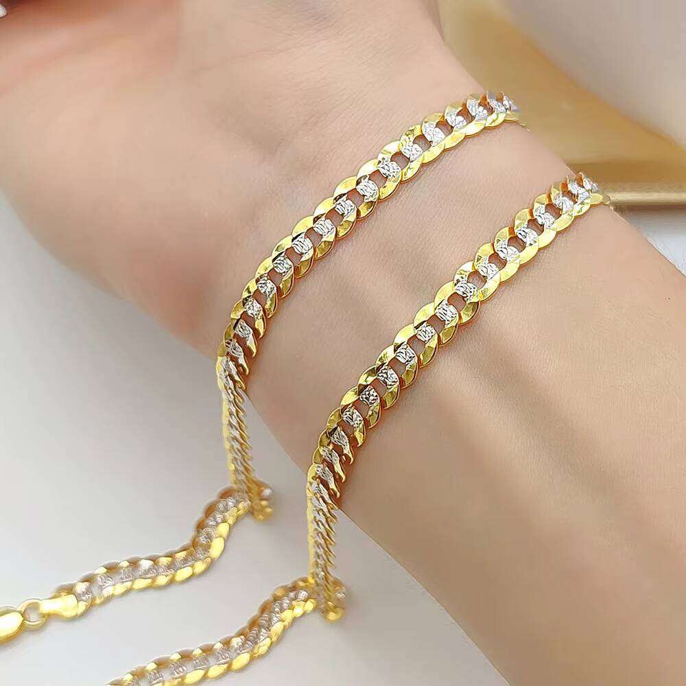Premium Solid Gold Au750 Cuban Hip Hop Two-Tone Clavicle Chain Jewelry Necklace