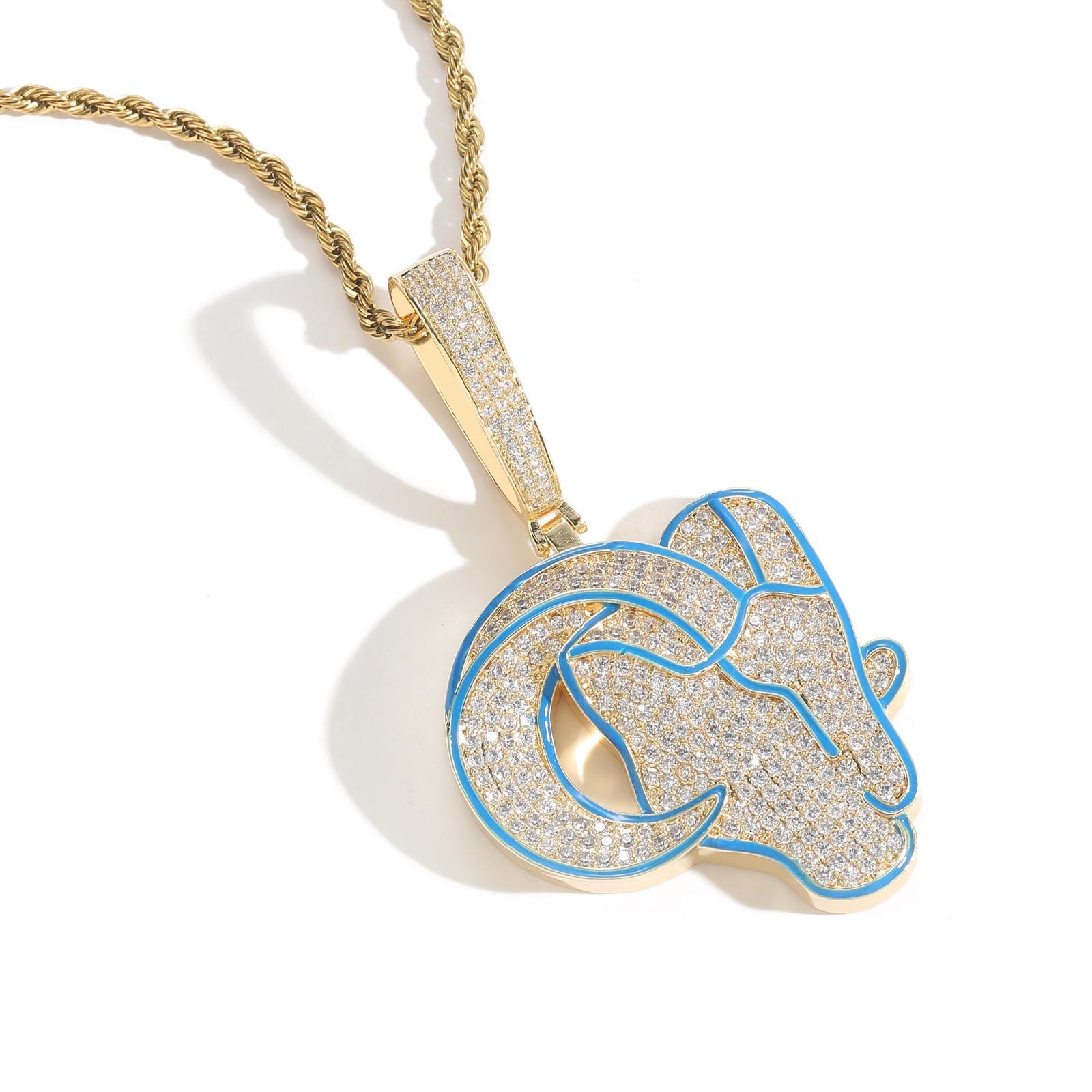 New Style Hip Hop Goat Pendant Ice Out Bling Trendy Men's Animal Necklace Labubu Accessory Pass the diamond tester