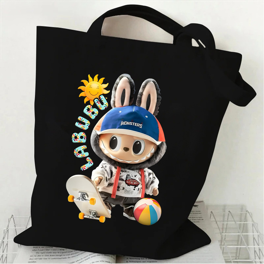 Free Shipping Designer Bag Cartoon Labubu Portable Canvas Bag Outdoor Durable Unisex Student Luxury Bag Large Capacity Simple Tote Bag